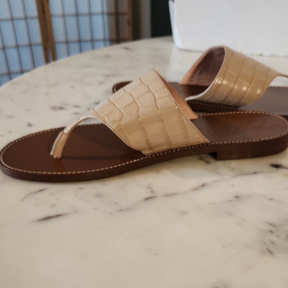 J. Crew Beige Croc-Embossed Thong Sandals Sz10 - Picture 4 of 4
